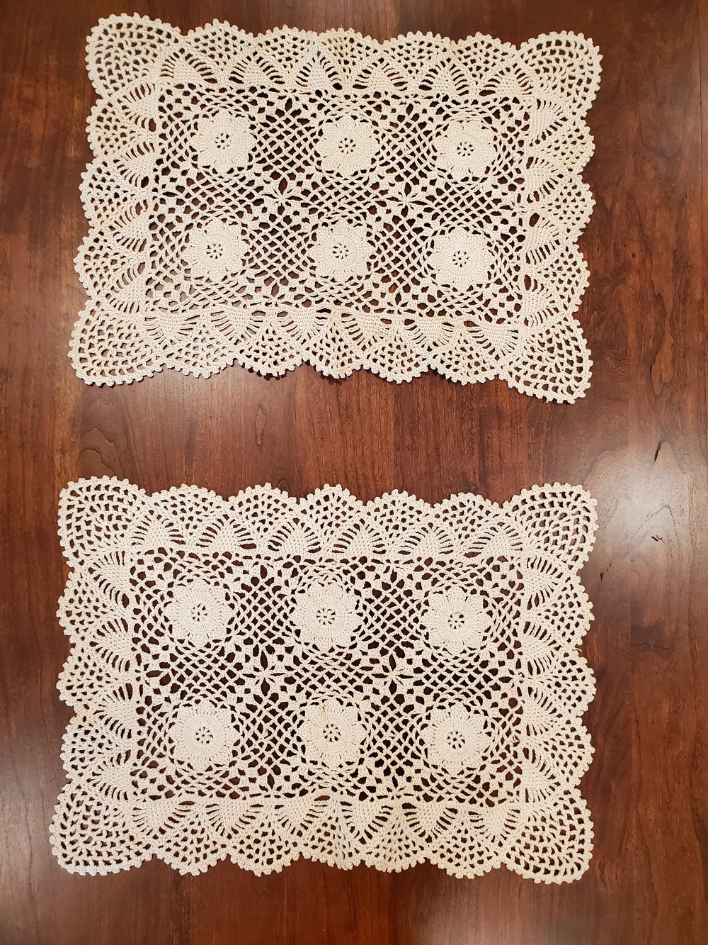 Handmade Crochet Rectangular Doilies - Cream Pair